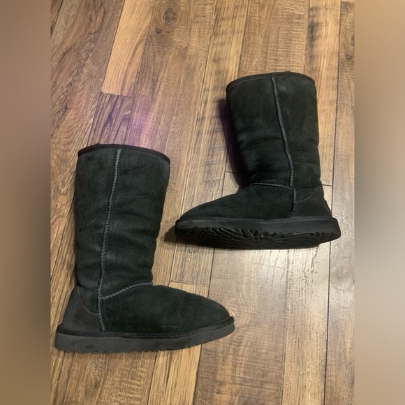 Y2k black knee high black uggs designer 200$ fall winter lamb fur boho - Picture 6 of 7